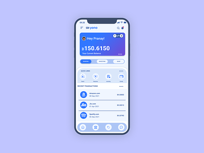 Banking app home screen with a crypto twist. 2d account app bank bank app blue card crypto dashboad design home screen phone purple ui uiux