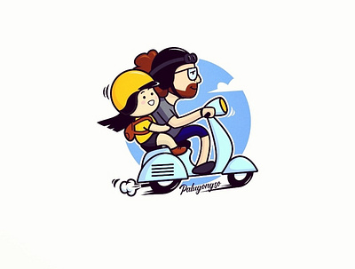 riding scooter cartoon illustration cute illustration riding scooters sticker design vector vector illustration