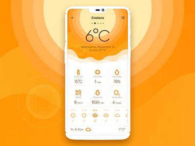[W.I.P] Weather App Sunny Screen adobe xd bright colors design gradient graphic design illustration mobile app orange sunny ui vector visual design weather weather app