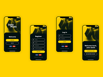 Music streaming app - registration and login - Daily UI 001