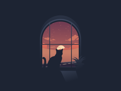 cat moon illustration