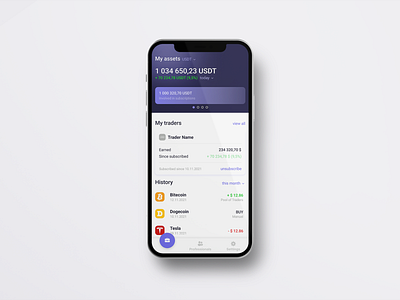 The main screen of the investment application