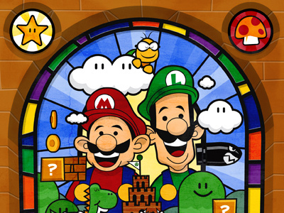 Stained Glass Mushroom Kingdom luigi mario nintendo super mario bros