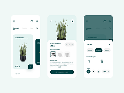 Plant Shop app cards flat green plant shop swipe ui ux