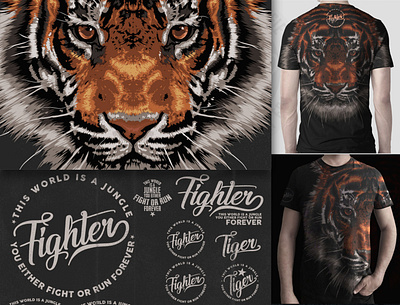 FIGHTER animal illustration animals art print design digital art drawing drawings graphic design illustration t shirt t shirt design tiger typographic typography art vector vector art vector drawing vector graphic vector illustration wild animal