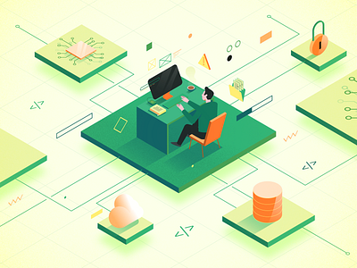 Data Processing ai data green hard drive illustration isometric man process processing work working