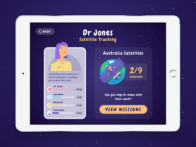 Dr Jones from the Earth Observation team (2016) app design character design game design illustration ipad app ui design user interface