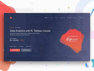 Online Education analytics banner clean course data education landing page online review ui ux video