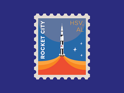 Saturn V blue branding city clean design graphic design illustration landscape rocket stamps