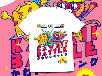Kawaii Battle battle brazil colors digital gangster illustration japan kawaii pink tshirt