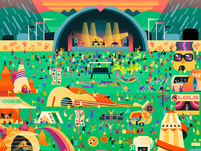 The Big Issue Festival Guide adobe illustrator big issue busy camping color cover crowd scene editorial festival fun graphic illustration illustration illustrator lifestyle magazine music music festival people poster vector