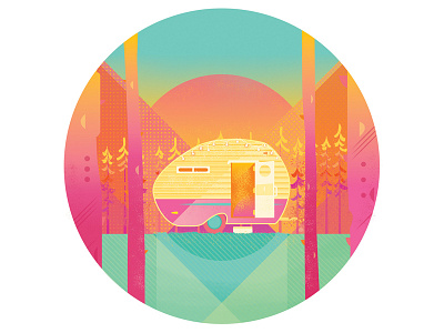 Caravan Hideaway Artwork cabin caravan colorful forest illustration pink rv travel travelling vacation wanderlust woods