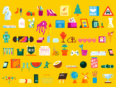 Random! adobe illustrator color colorful domestic graphic home illustration items objects vector