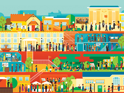 Busy City business color graphic illustration industry people scenes travel vector