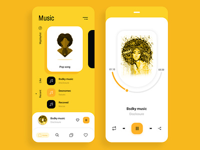 Ui UX Design For Music app adobe xd app app design app ui design clean modern ui design user experience user interface yellow