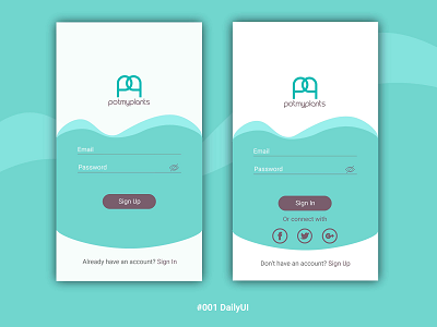 Sign In and Sign Up UI 001 app dailyui design designer flat illustrator interface login mobile ui ux