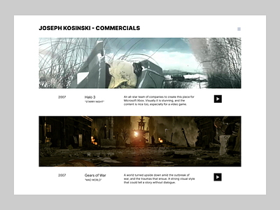 Joseph Kosinski Web Concept art direction commercials concept digital design director figma grid hollywood interface layout minimal mockup typography ui ux web design webdesign white