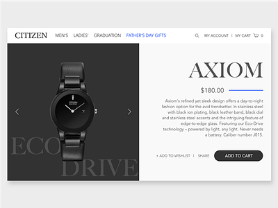 Citizen product page re-design concept e-commerce fashion grid interface product page re-design shop shopping ux ui watch