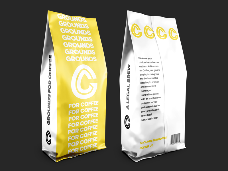 Grounds for Coffee Bag mockup white gc cg yellow logo bag grounds coffee