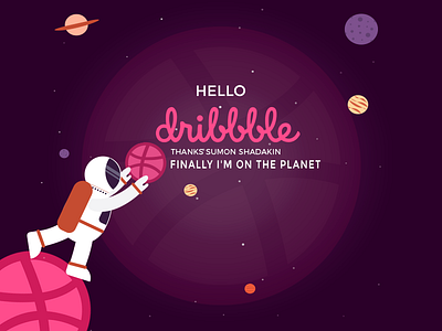 Hello Dribbble astronaut dribbble first shot hello illustration planet rocket space