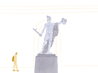 Perseus & Medusa character drawing editorial face figure hands icon illo illustration interior portrait sculpture ui