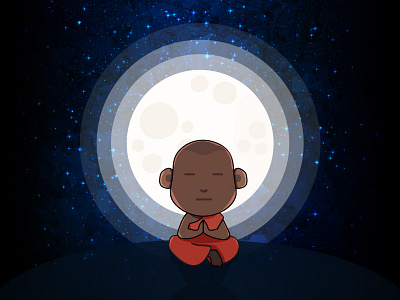 Meditate character hill illustration illustrator man meditate meditation monk moon night old stars