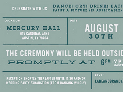 Dance! Cry! Drink! invite wedding