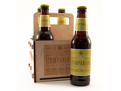 The Companion beer bottle brew label laser cut packaging wood