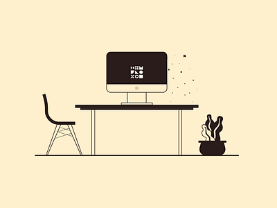 Desk Scene—Making Magic black desk drawing flat flower flower pot icon illustration minimalist solid ui ux vintage work