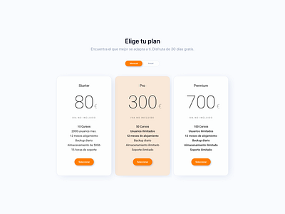 Pricing table for the web