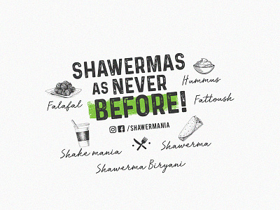 Shawermania Branding ajmalaj branding caption concept dubai food foodies graphic design identity logo design branding logosai shawarma shawarmania shop shop design shop logo wall art