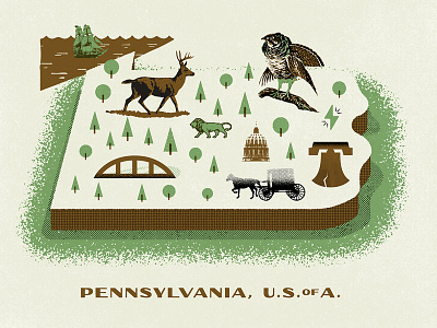 PA Map amish deer icons illustration pennsylvania philadelphia pittsburgh screenprint texture