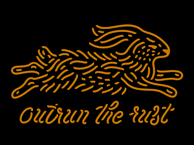 Outrun the Rust illustration outrun rabbit rust script stencil type