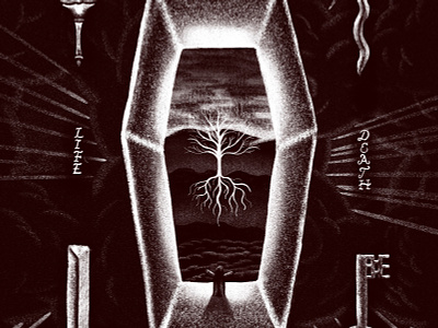 Life and Death cloak clouds coffin cross illustration ipad 2 key masonic art occult procreate rays sword texture torch tree