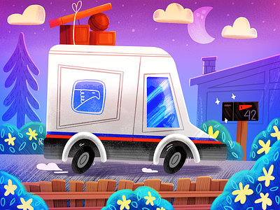 USPS Truck illustration night package shipping texture vehicle