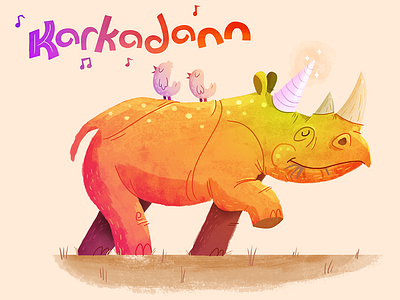 Karkadann cartoon illustration mythical beast rhino unicorn