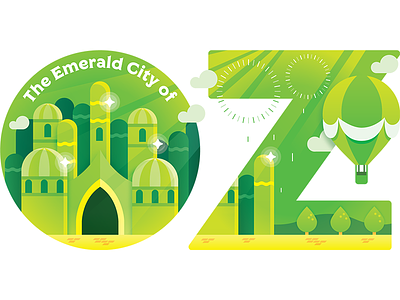 Travel Sticker - Emerald City of Oz cartoon dorothy illustration somewhere over the rainbow vector wizard of oz