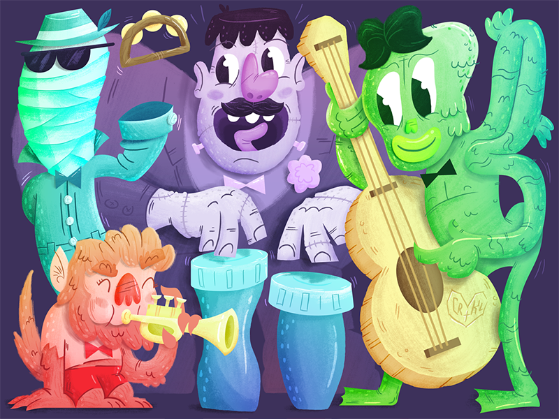 Monster Band - Variant creature from the black lagoon invisible man werewolf frankenstein cartoon illustration