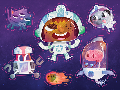 Adventurers - Space Stickers brain cartoon comet illustration robot sci fi space sticker texture