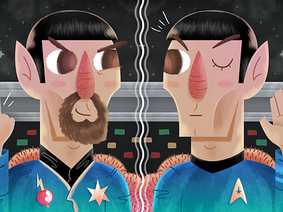Spock & Spock cartoon evil twin illustration star trek texture tribbles