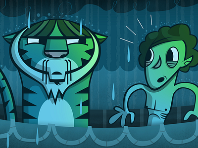Life of Pi 3.14 animal animals have souls... boat cartoon illustration movies pi rain rainy day tiger