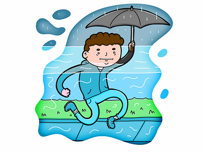 Walking to work in London like... caricature cartoon character comic flood funny london rain water wet