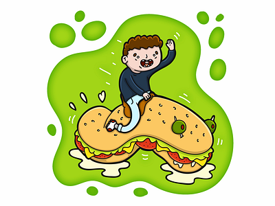 Dontcha just love riding the Subway? caricature cartoon character comic food funny pun sandwich subway