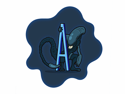 A is for Alien alien caricature cartoon character comic font illustration letter type typography