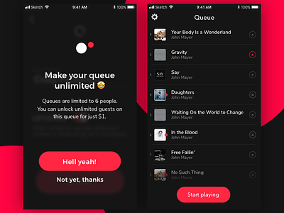 Queue - Upgrade and list screens app queue red ui