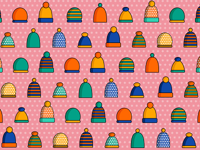 Pattern with winter hats colorful art design holyday illustration illustrator new year 2019 pattern pink pink background snowflakes vector winter winter hats