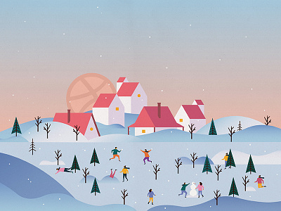 Hello Dribbble ! christmas debut hello dribbble holiday houses illustration snow winter
