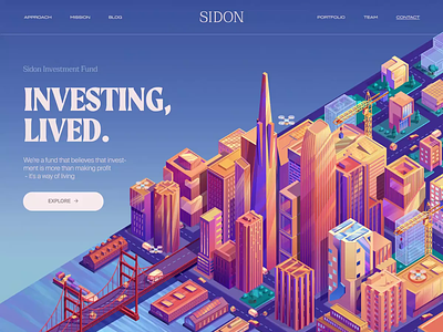 S I D O N animated city animated transition animation city illustration ethical investing illustration interactions investing investment investment fund landing page motion san francisco illustration sustainable investment transition ui