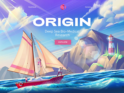 Origin animated transition animation boats deep sea fish illustration landing page motion mountain nature ocean science scientific research sea ship submarine ui underwater ux yacht
