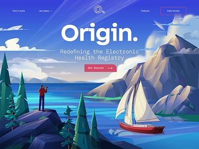 Origin2 animation boat electronic health registry illustration landing page motion mountain nature nautical parallax ui